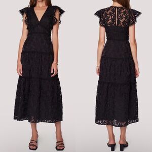 Lost + Wander Madonna Blossom Organza Midi Dress Size XS Black Lace Coquette NWT